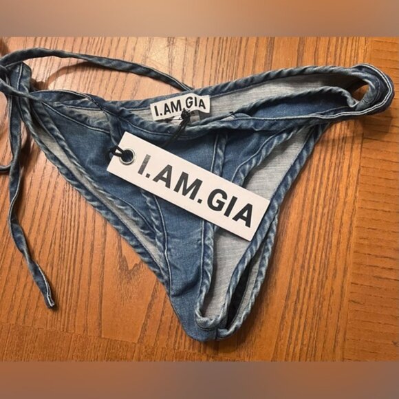 I.AM.GIA Jessica Stretch Denim Bikini Bottom Side Tie in Indigo Size Large NEW - Picture 9 of 13